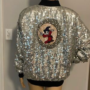 Vintage Fantasia Mickey Mouse Sequin Beaded Bomber Jacket Small RARE !